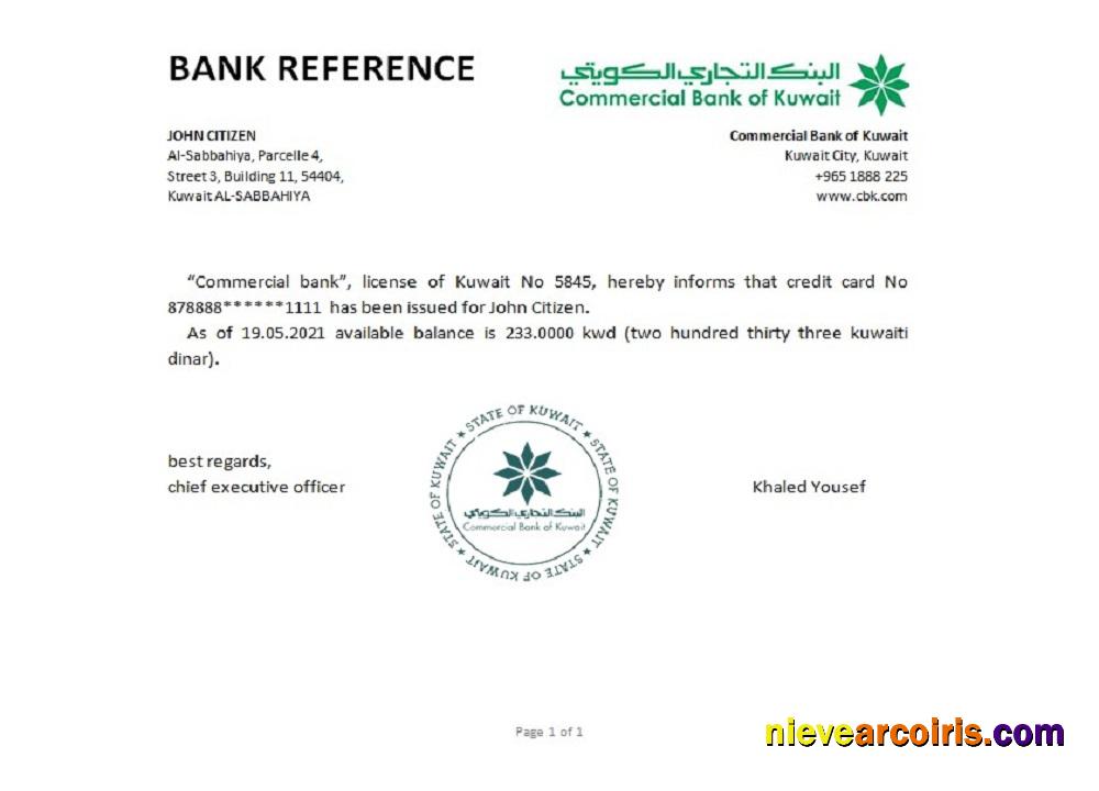Kuwait Commercial Bank reference